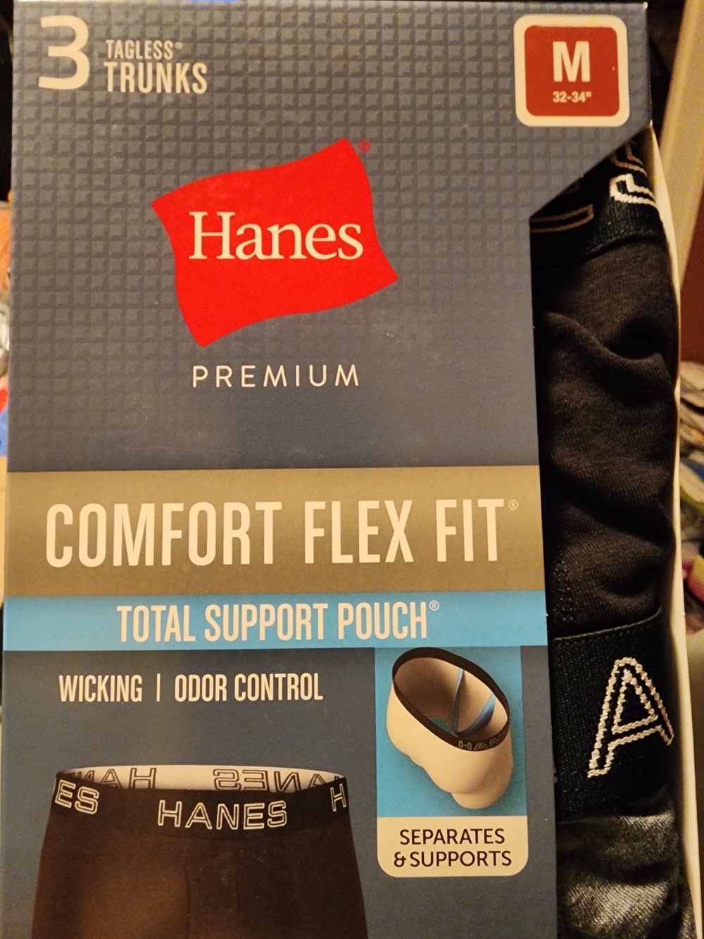Hanes Premium Comfort Flex Fit Tagless Trunks - Black (3-Pack)